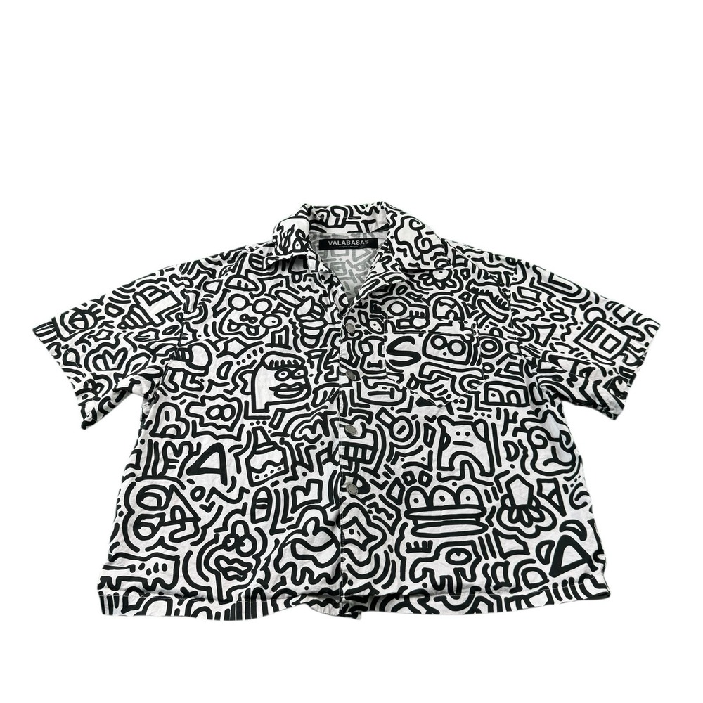 Valabasas White Black Metal Snap Front AOP Crop Shirt Jacket Mens Medium